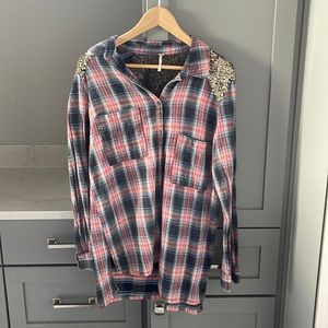 Free People- Little Bit of sugar Flannel Sequin Button Down
